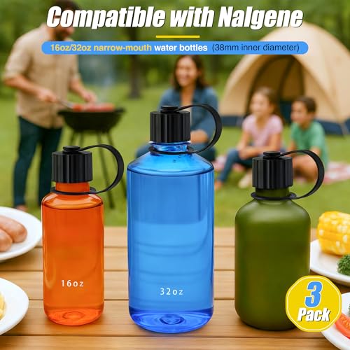 HappyAlley Black Narrow Mouth Water Bottle Replacement Lid - 3 Pack