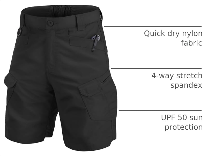 Mens Work Shorts Cargo Tactical Outdoor Short - Quick Dry, 8-Pocket, Black+36