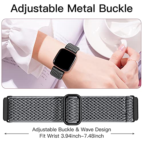 Stretchy Nylon Watch Band for Fitbit Versa 2 - Black/Grey Adjustable Strap