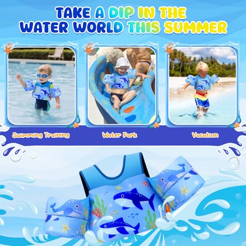 Toddler Swim Vest for Kids 13-30 lbs - Blue Twin Sharks Water Wings