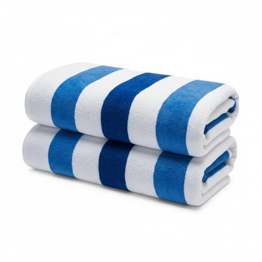 9Threads Premium Velour Cabana Beach Towel 4 Pack, 30” x 60” Soft Plush Cotton Pool Towel, Absorbent Quick Dry Towel for Beach and Pool (Riviera Stripe)