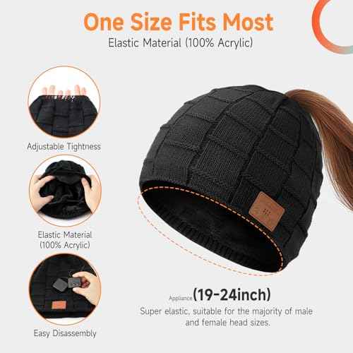Bluetooth Beanie Hat, Women Rechargeable Headphone Beanie Cap, Windproof Winter Knit Cap, Crystal Clear Hands-Free Calling, Immersive Music Playback