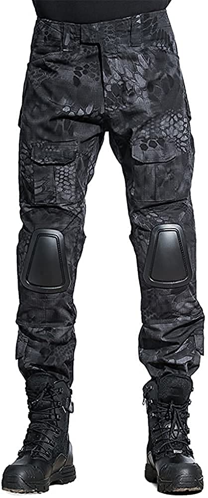 HARGLESMAN G3 Combat Clothes Suits Black Python with Elbow Knee Pads for Men Tactical Shirts Trousers for Work Training Hunting Military Airsoft Paintball Uniform Sets Apparel Gear Black Python M