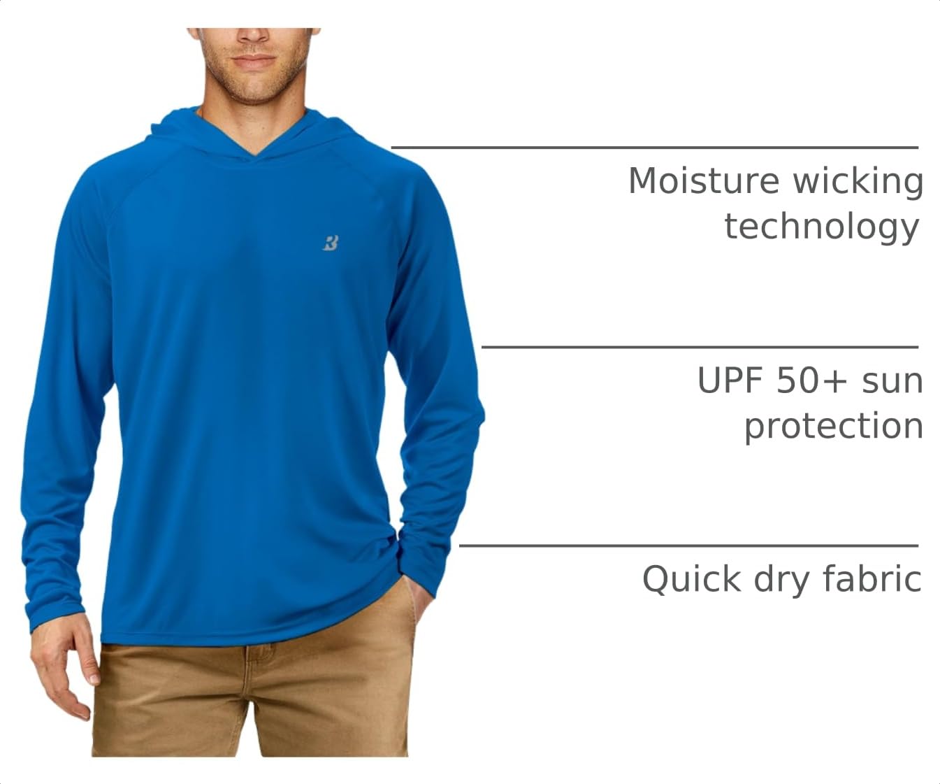 Roadbox Men's UPF 50+ Sun Protection Long Sleeve Hoodie Shirt Outdoor UV Fishing Shirts for Workout, Running, Fishing, Hiking