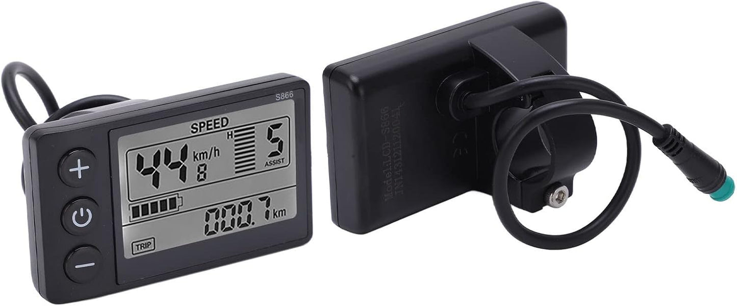 24V 36V 48V Electric Bicycle LCD Display, S866 Waterproof Electric LCD Display Control Panel Power Speed Meter for 22.2mm Electric Bike Handlebar E Bike Scooter Parts
