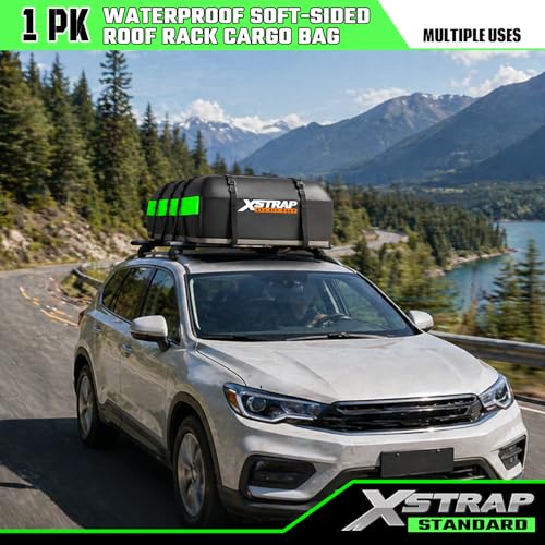 XSTRAP STANDARD 21 Cubic Feet Waterproof Car Rooftop Luggage Carrier Bag, Green - Fits All Vehicles
