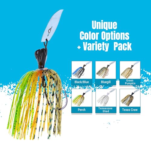 Reaction Tackle Bladed Vibrating Swim Jig Lures for Bass & Pike - 1/4 Oz, Black/Blue, 3 Pack