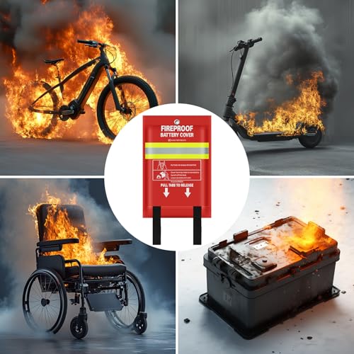 Fireproof Battery Blanket for Lithium Batteries 59x79 Inch Safety Cover for E-bike & Scooter