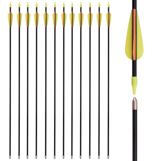 26 Inch Fiberglass Youth Arrows Archery Target Kids Recurve Bow Children Practice for Beginners Outdoor (Pack of 12)