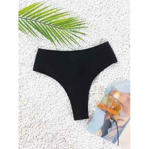Women's Sexy High Waisted Ruched Back Cheeky Thong Bikini Swimsuit Bathing Suit Bottoms
