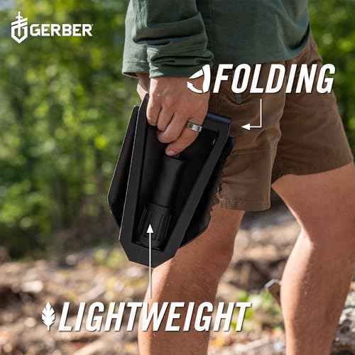 Gerber Gear Military Style Tactical Folding Spade E-Tool, Heavy-Duty All Purpose Camping and Emergency Car Shovel with Serrated Edge, Compact Survival Gear, Black