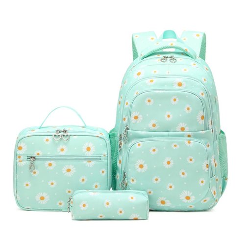 EKUIZAI 3Pcs Daisy Prints Backpack for Girls Bookbag set Primary School Daypack Elementary Students Knapsack with Lunch Box