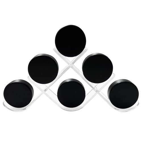 AZEZO Hockey Puck Display Holder Stand for Autographed Collectibles and Hockey Puck Display Case – Acrylic Clear Look, Hockey Sticks Cross-Shaped Design, Memorabilia Showcase for Collectors
