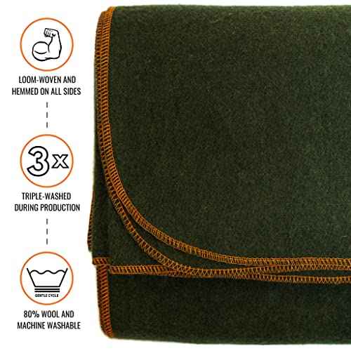 Arcturus Military Wool Blanket - Warm, Thick, Washable - Great for Outdoors, Camping, Stadium Blanket, Picnics, Travel - Car & Bushcraft Survival Kits