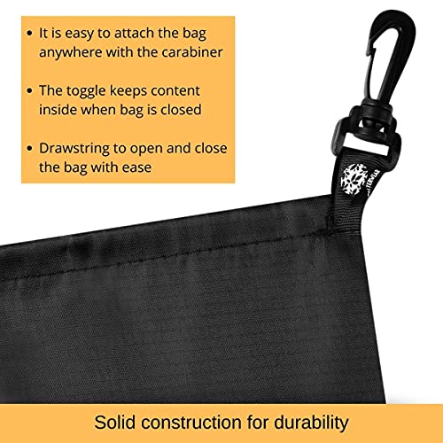 Travel Pouch Set of 5 Black 10 x 15 Inch Drawstring Bags with Clip