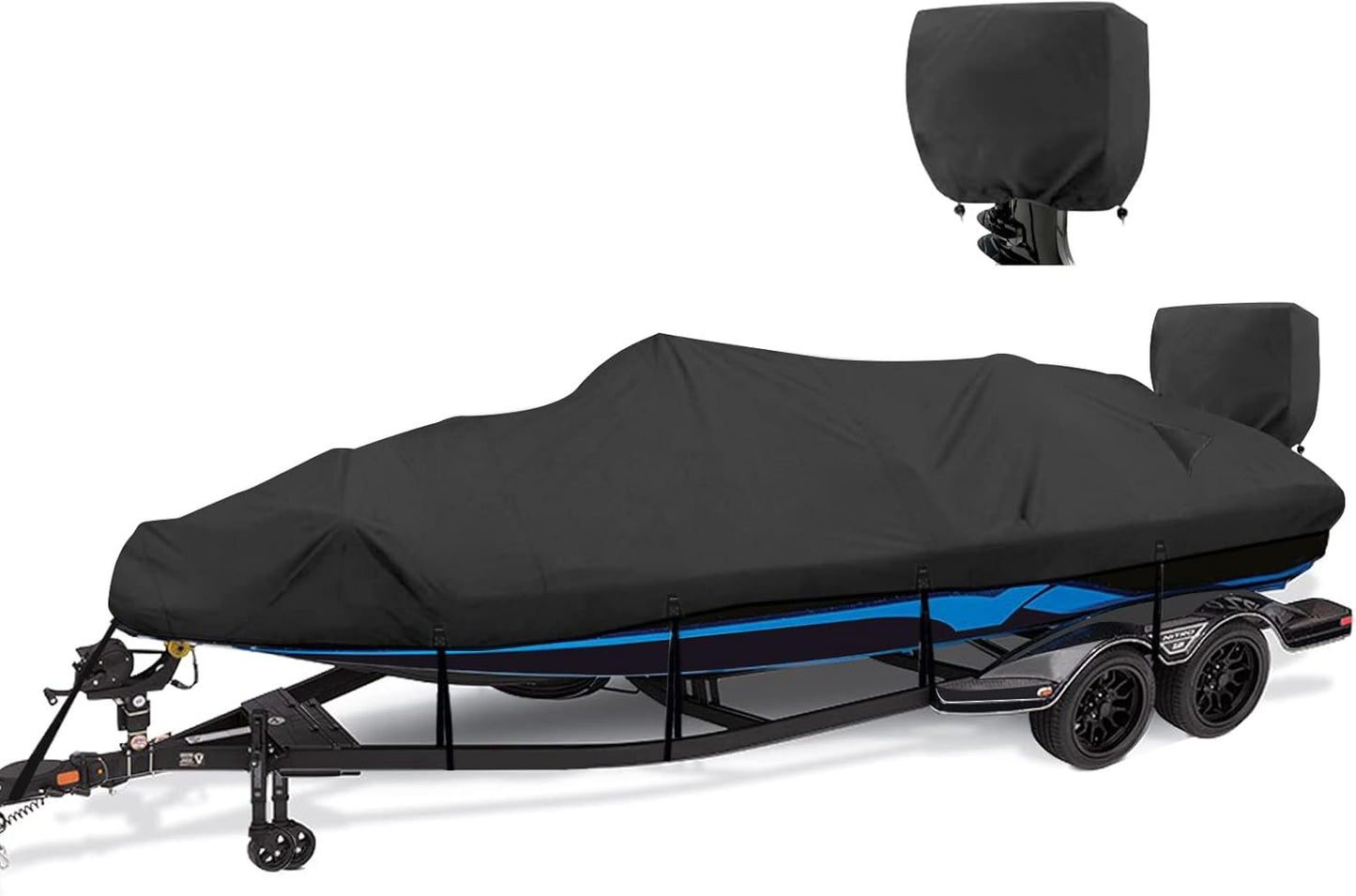 1200D Waterproof Boat Cover - Fits 16' to 18.5' ft Bass, V-Hull, Tri-Hull, Fish & Ski, Runabout Bowrider Boats - Heavy Duty Canvas Black