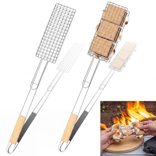 Long Wooden Handle Campfire Sandwich Maker 33-Inch S'mores Grill 2 Pack