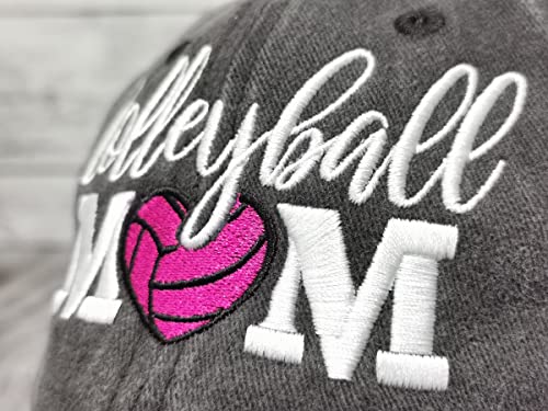 Volleyball Mom Hat Heart Wash Black Adjustable Dad Cap for Sports & Outdoors