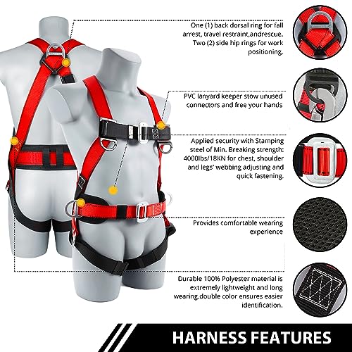 TT TRSMIMA Safety Harness Fall Protection Kit - Red Roofing Harness for Work