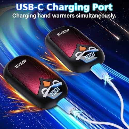 Hand Warmers Rechargeable 2 Pack with LED Display,4 Heat Settings & Fast Heating,Portable Electric Hand Warmers for Camping,Hunting,Commuting,Gift for Men Women