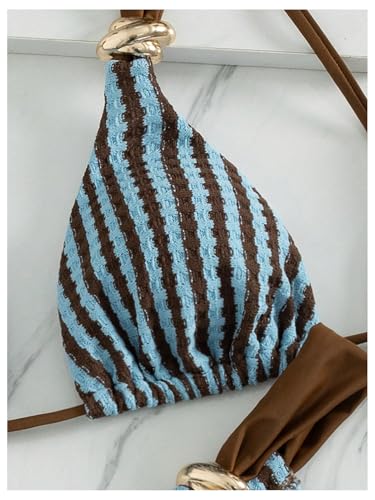 Women's Striped Triangle Cheeky Bikini Set - Small Multicolor
