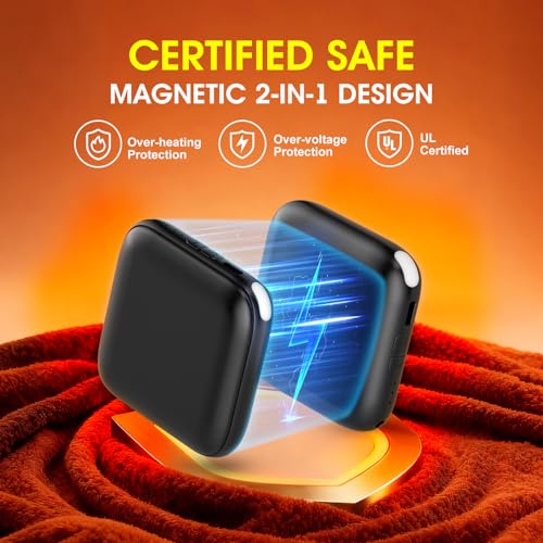 Rechargeable Hand Warmers 2 Pack with LED Light - Black, 6000mAh, Fast Heating