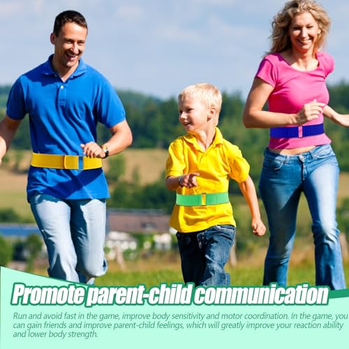 Kids Catch Tail Game Belt Set - 8 Bright Color Belts with Tails for Outdoor Play - Red, Orange, Yellow, Green
