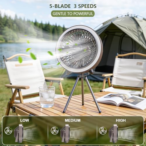 Portable Camping Fan with Light 10400mAh Remote LED Tent Fan Outdoor