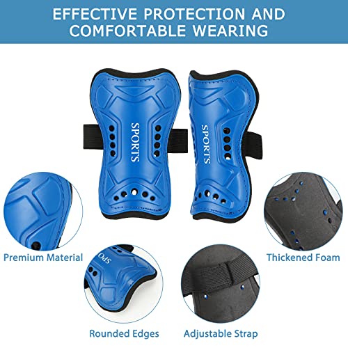 Kids Soccer Shin Guards Set with Socks - 4 Pairs White Black Red Blue, Adjustable for Ages 3-6