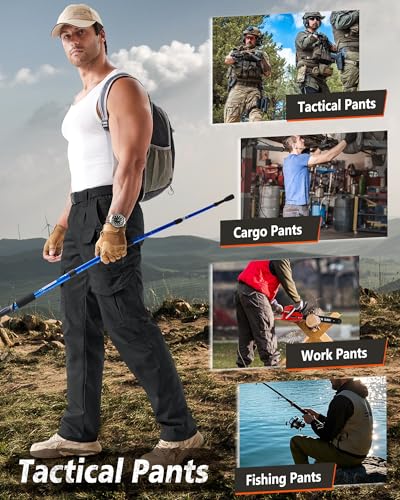 Men's Tactical Cargo Pants Ripstop Work Pants 10 Pockets - 32W x 30L Black