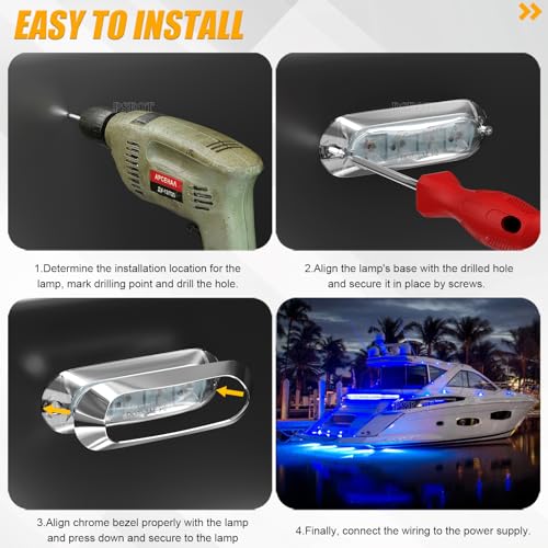 4-Pack RGBW Oval Marine Boat Courtesy Lights Waterproof Deck Interior Deck Stern Navigation