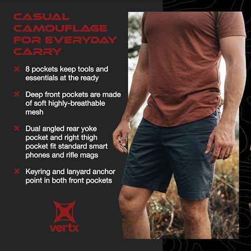 Vertx Cutback Mens Tactical Cargo Shorts 8.5 inches, Quick Dry, 8 Pockets for EDC Survival Gear Concealed Carry, Athletic Fit