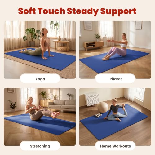 72 x 48 Blue Large Yoga Mat Non-Slip Thick Exercise Mat for Home Workouts