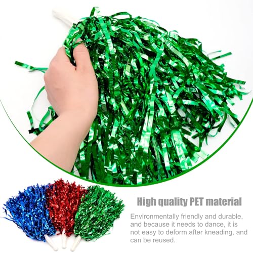 3 Pack Cheerleading Pom Poms with Handles - Colorful Metallic Sport Accessories