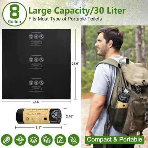 BLIKA Camping Toilet Bags Eco Absorbent Gel Set, Portable Toilet Bags with Gel, 8 Gallon, 30 Liter, Heavy Duty 1 Mil, Toilet Replacement Bags with Toilet Powder for Camping Outdoor Hiking