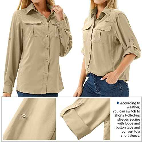 Women's UPF 50 Long Sleeve Sun Protection Shirts Safari Fishing Hiking