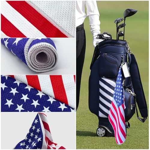 American Flag Waffle Golf Towel Set - Microfiber, Fast Drying, 23.6 x 15.7 Inches - 2 Pack - Great Golf Gift for Men and Women