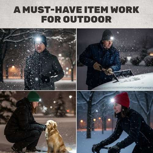 Unisex LED Beanie with Light, USB Rechargeable Headlamp Hat, Winter Gifts for Men Women Husband Him
