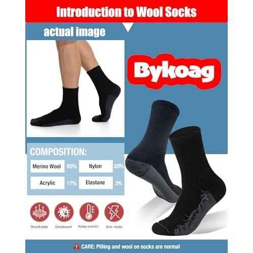 3 Pairs Men's Merino Wool Socks - Thermal Winter and Hiking Socks with Cushioned Support for Everyday Comfort