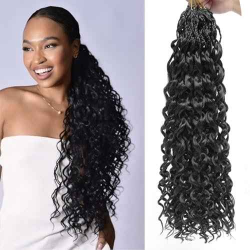18 Inch Pre Looped Crochet Hair for Black Women - Gogo Curl/Beach Curl/Ocean/Water/Deep Wave Crochet Hair 8 Packs, Synthetic Hair Tangle-Free Natural Look Curly Hair Extensions (1B)