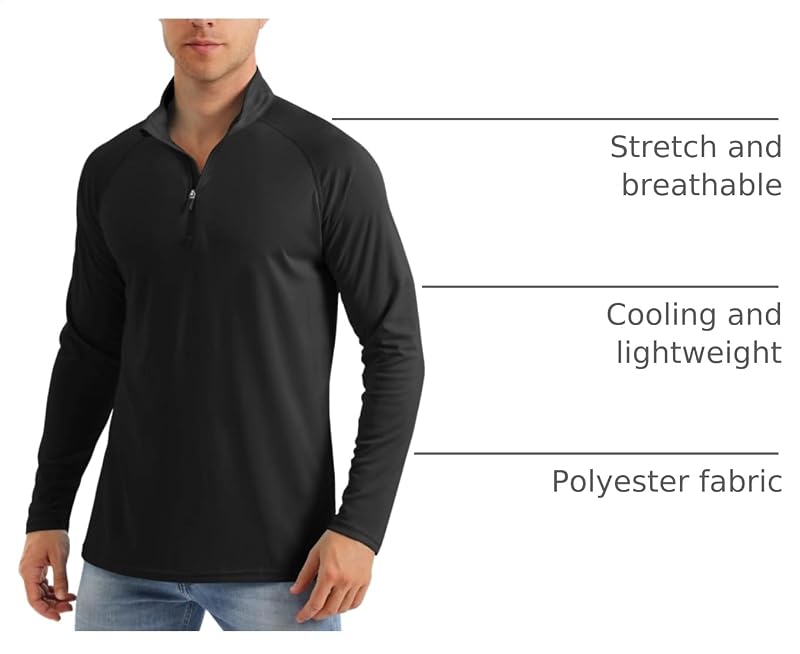 MAGCOMSEN Men's UPF 50+ Long Sleeve 1/4 Zip Rash Guard Shirt - Black, Small