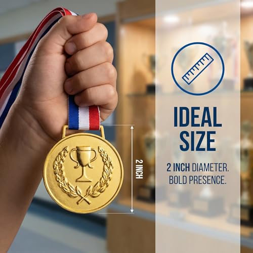 12-Pack Gold Medal Awards with 16.5-Inch Ribbons - Classic Trophy Variation of THIS listing