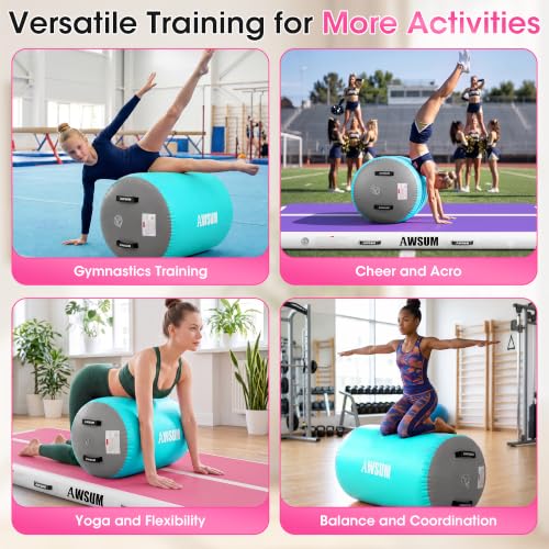 Inflatable Gymnastics Barrel for Back Handspring & Walkover – Mint Green/Grey, 39.4"L x 19.7"D