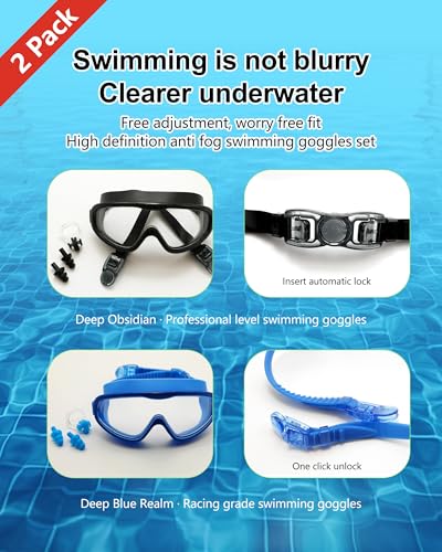 Adult Swim Goggles 2 Pack Anti-Fog UV Protection Adjustable Silicone