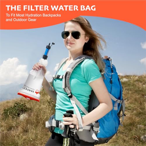 Upgrade Water Bag 2L Compatible with Sawyer Squeeze Water Filter, Durable TPU Material, BPA & PVC Free Squeeze Pouch, Collapsible Hydration Canteens for Camping Hiking Cycling (2L)