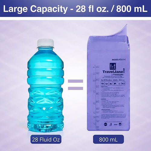 TravelJane Resealable Disposable Urinal for All Genders, Adults, and Children (18 Pack) Designed for Emergencies, Travel, Camping, Long Car Rides and More - 28oz/800ml Capacity (TJ1T-C)