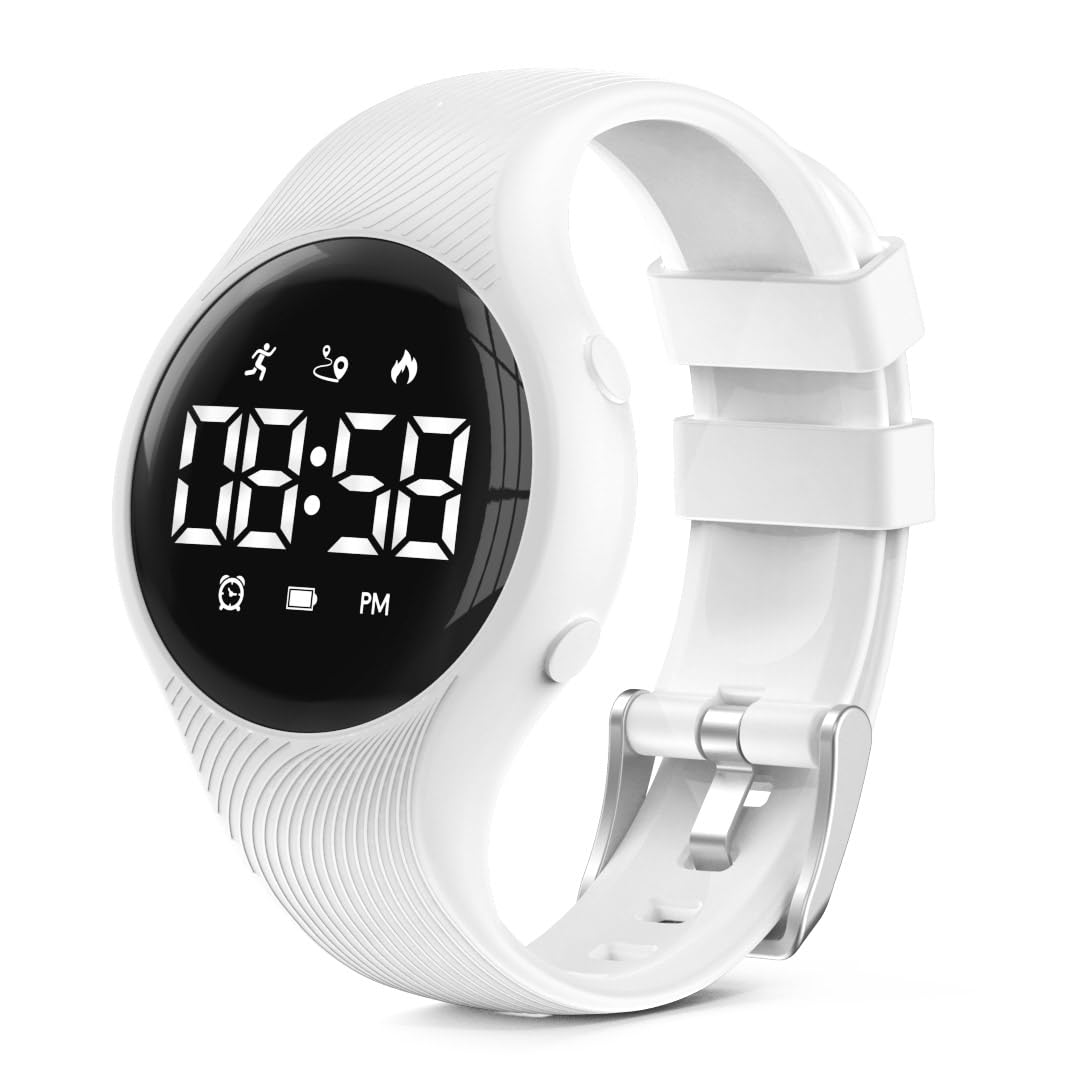 Konewos Children Simple Fitness Tracker Watch, Digital Step Counter Sport Watch, Waterproof Wristwatch, with Pedometer Alarm Clock Calendar for Kids Boy Girl Students (White-Square) (Square-Purple)