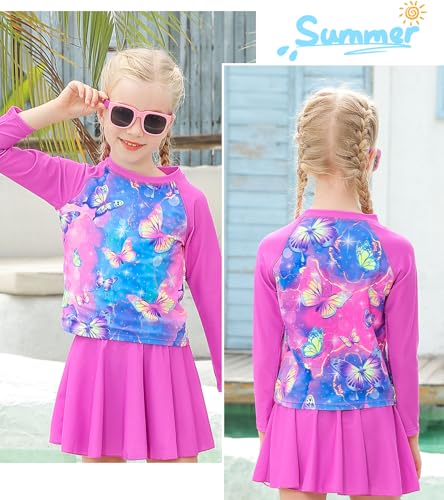 Girls Swimsuit Rash Guard Set Long Sleeve Two-Piece Bathing Suit 3-10 Years