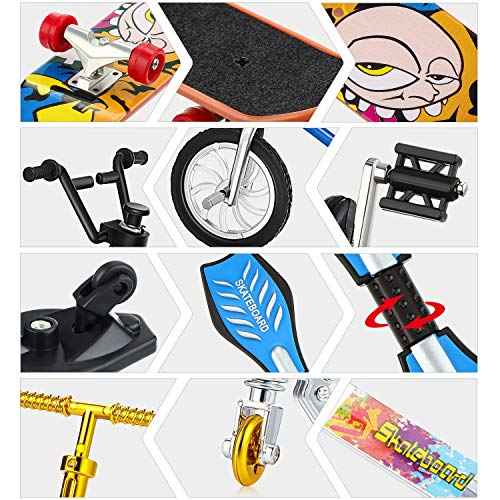 Sumind 18 Pcs Mini Finger Toys Set Includes Finger Skateboards, Bikes, Mini Scooters and Matched Wheels and Tools Accessories Fingertip Movement Educational Toys for Christmas Kids Gifts Party Favors