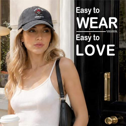 Funny Hiking Pattern Baseball Cap - Washed Black Cotton Adjustable Hat